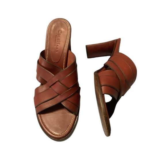 COLE HAAN HEELS Vintage Oxblood Red Leather Woven Slides Mules 90's Size 9 - Picture 3 of 9